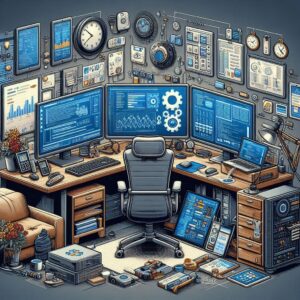 IT support picture of a computer with a lot of tools